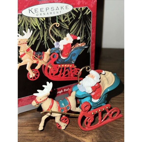 Vintage 1998 Hallmark Keepsake Christmas Ornament Santa Sleigh Ride - Picture 2 of 7
